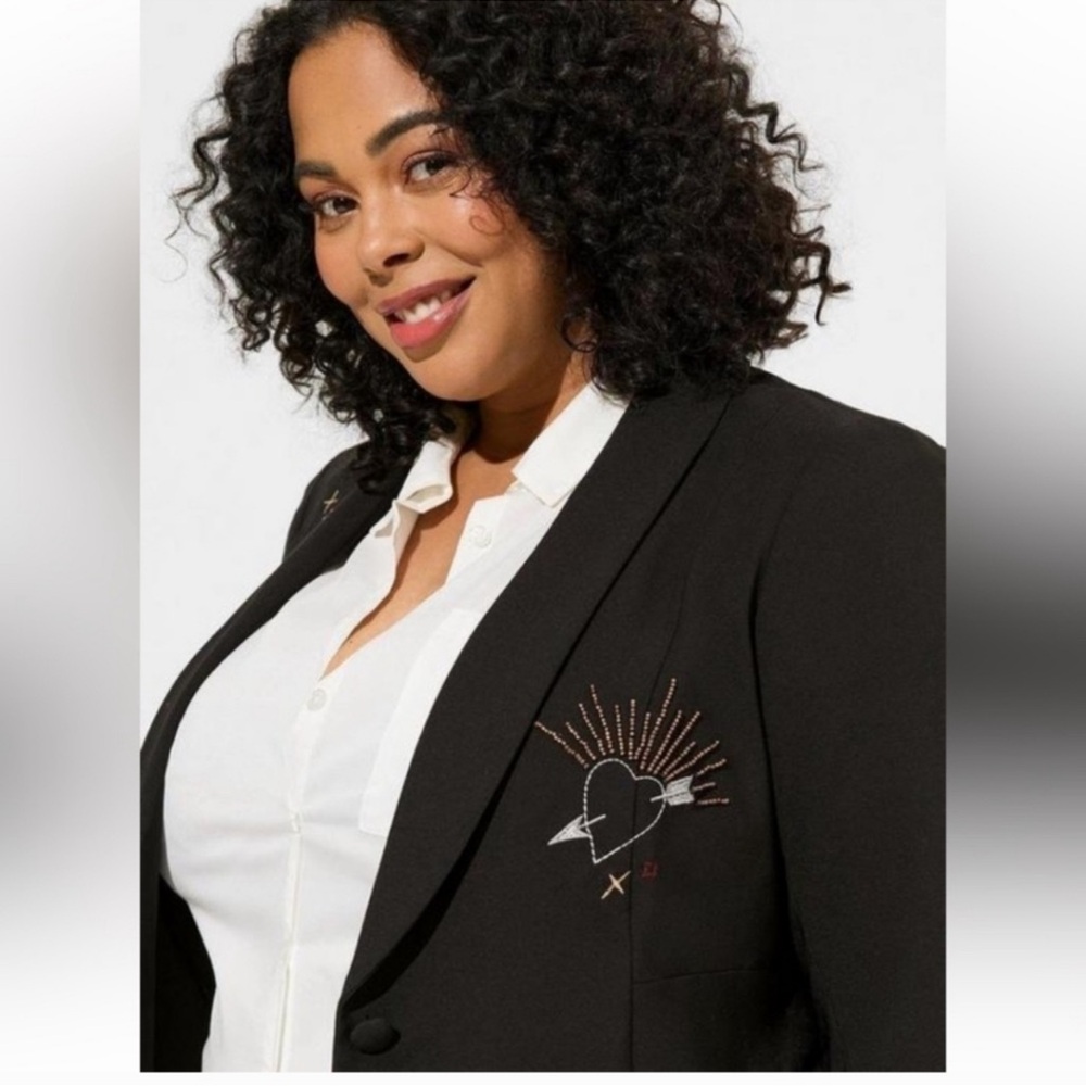Torrid Black Blazer with Embroidered Accents (Item #120) - Picture 8 of 15